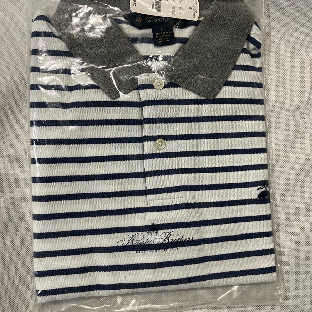 Brooks Brothers Blue and White Polo Shirt with Striped Pattern